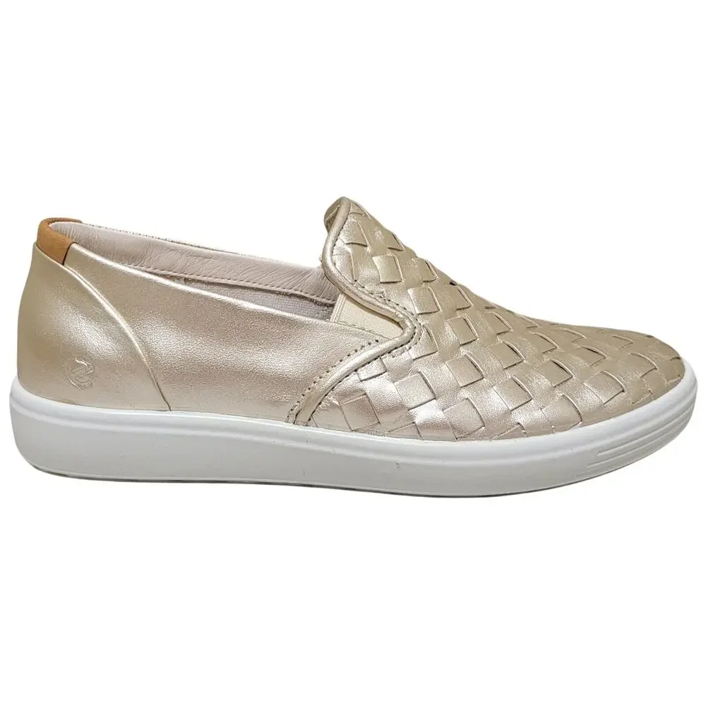 Ecco Women Soft 7 Woven Slip On Sneakers Size EU 37 US 6 Pure White Gold